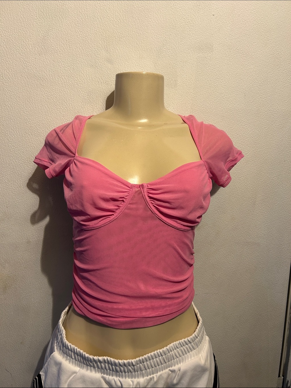 Divided Pink Ruched Sweetheart Crop Top
